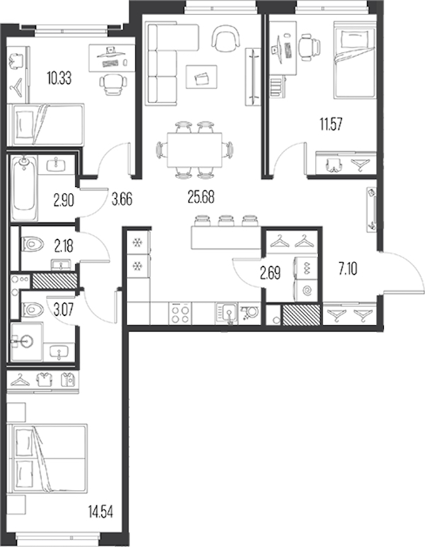 3-комнатная квартира 83.72 м², 4/10 эт., ЖК «LEGENDA Васильевского»